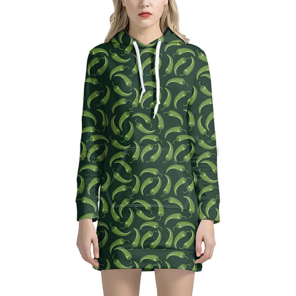 Green Chili Peppers Pattern Print Hoodie Dress