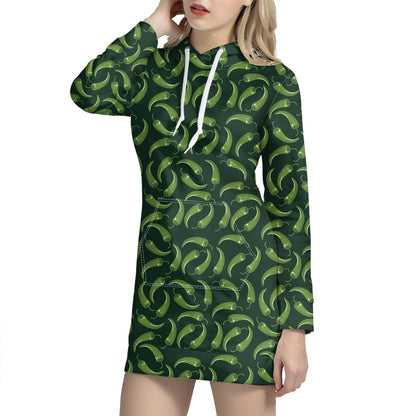 Green Chili Peppers Pattern Print Hoodie Dress
