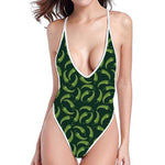 Green Chili Peppers Pattern Print One Piece High Cut Swimsuit