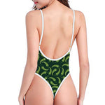 Green Chili Peppers Pattern Print One Piece High Cut Swimsuit