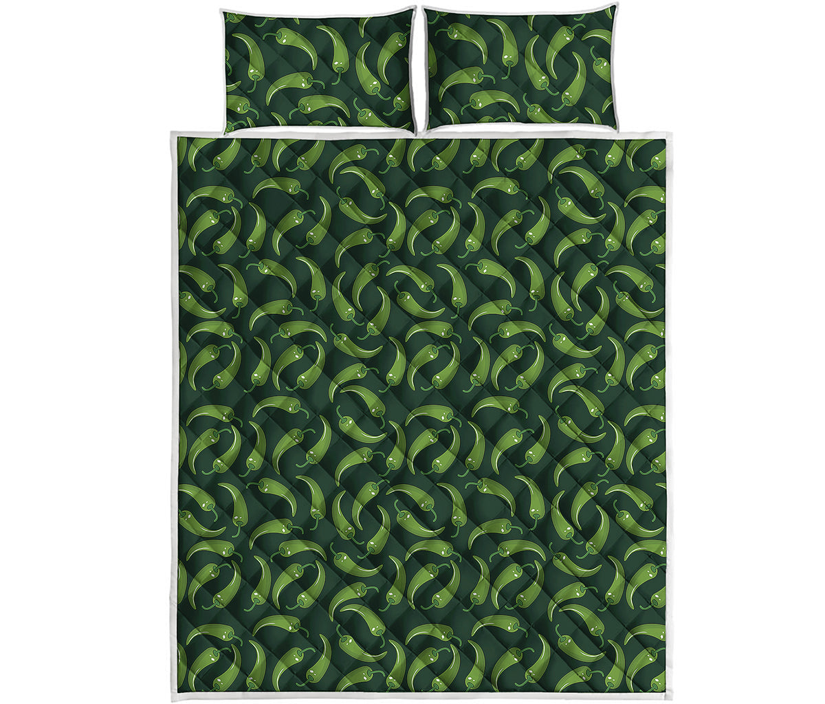 Green Chili Peppers Pattern Print Quilt Bed Set