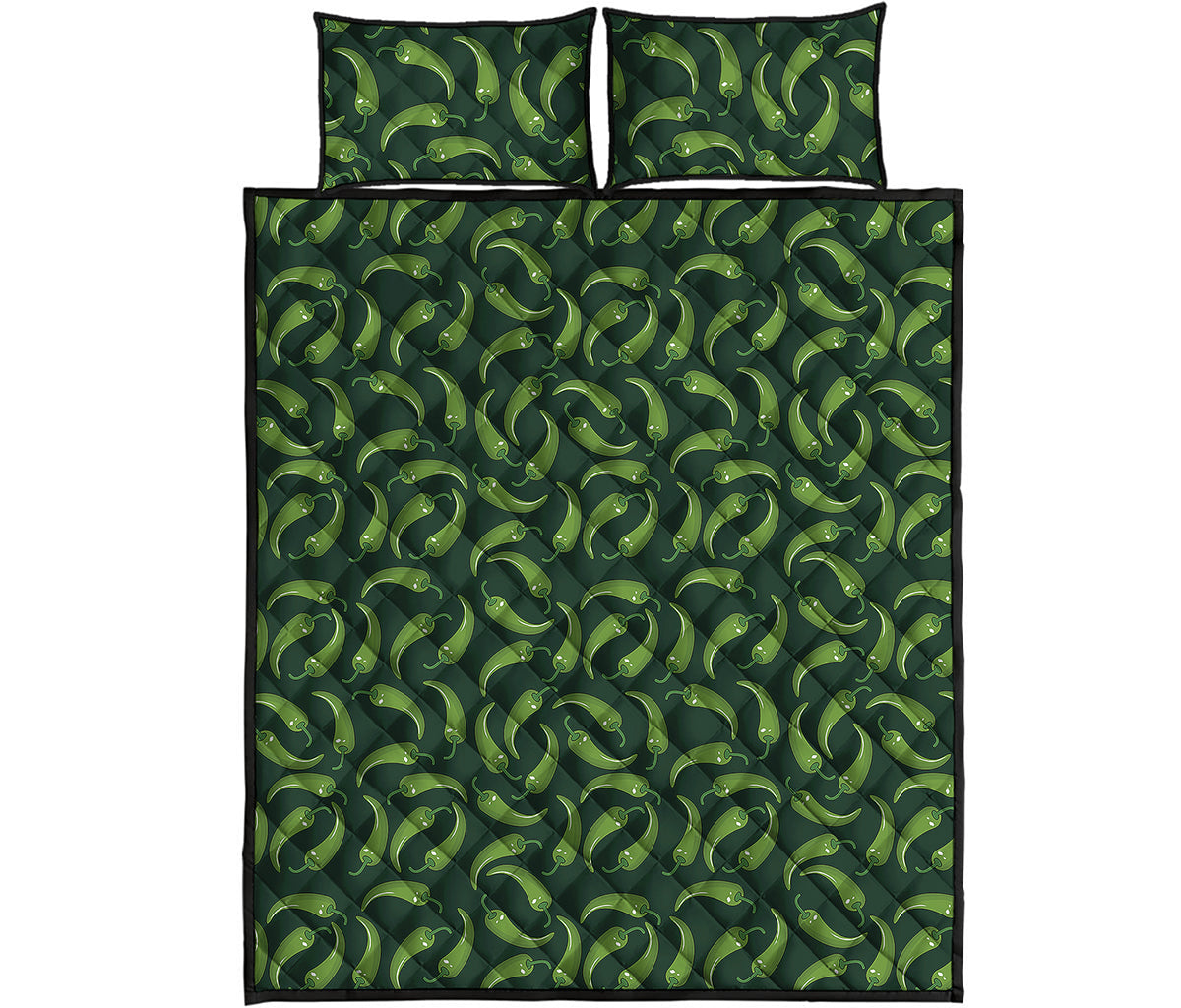 Green Chili Peppers Pattern Print Quilt Bed Set