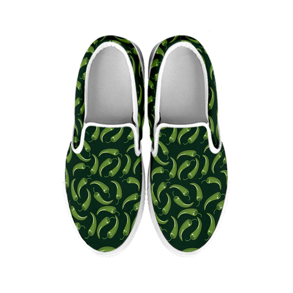 Green Chili Peppers Pattern Print White Slip On Shoes