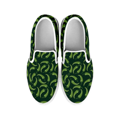 Green Chili Peppers Pattern Print White Slip On Shoes