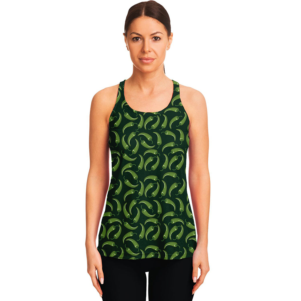 Green Chili Peppers Pattern Print Women's Racerback Tank Top