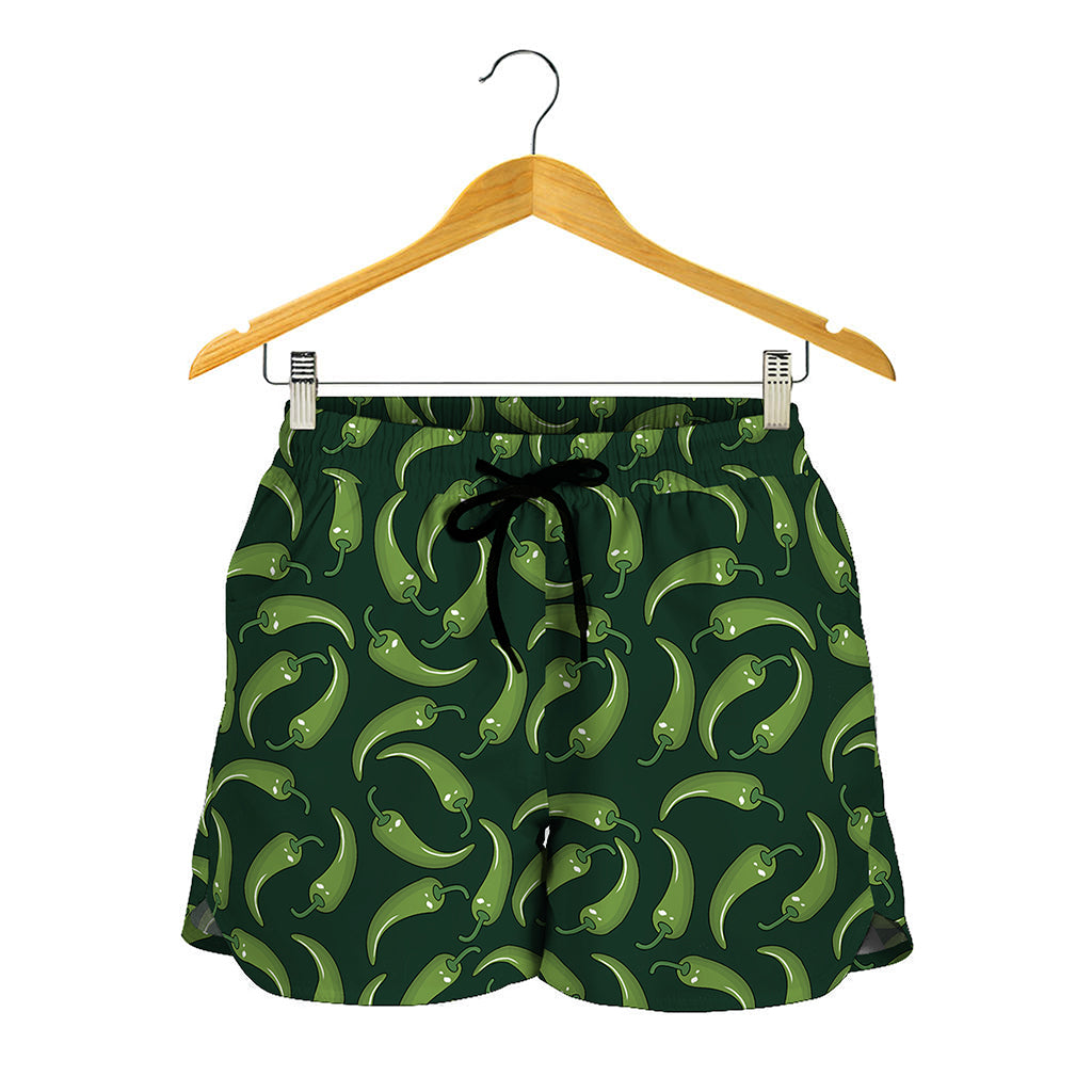 Green Chili Peppers Pattern Print Women's Shorts
