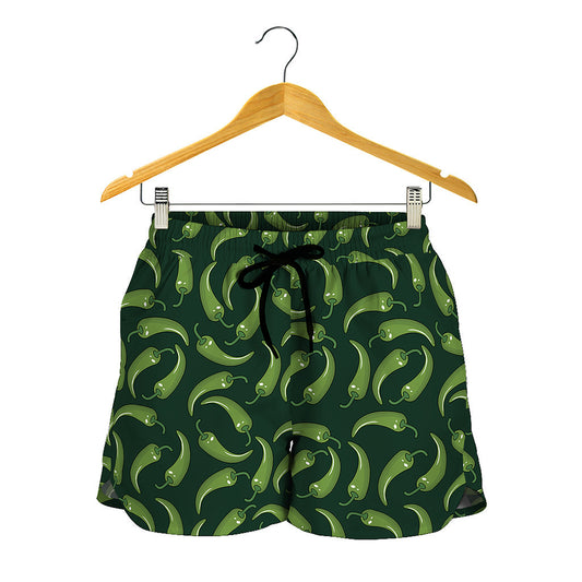 Green Chili Peppers Pattern Print Women's Shorts