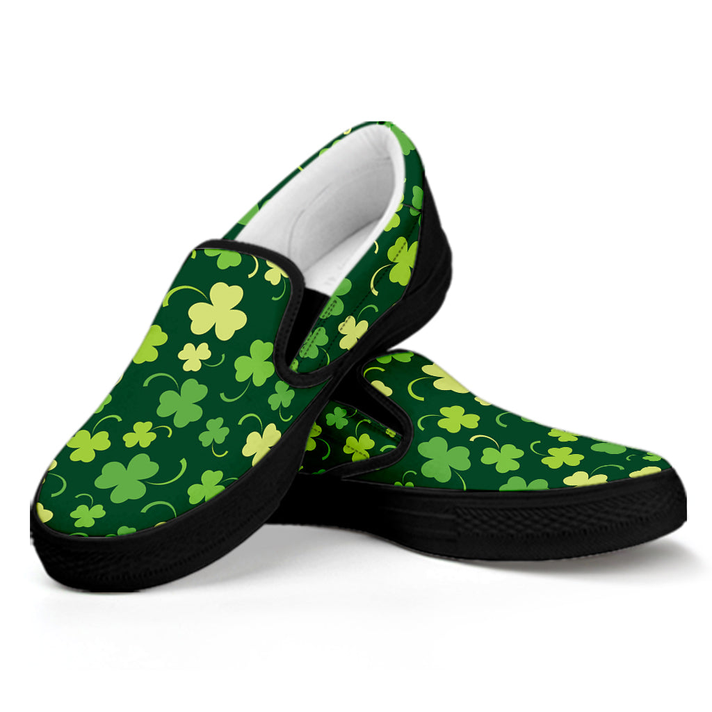 Green Clover Saint Patrick's Day Print Black Slip On Shoes