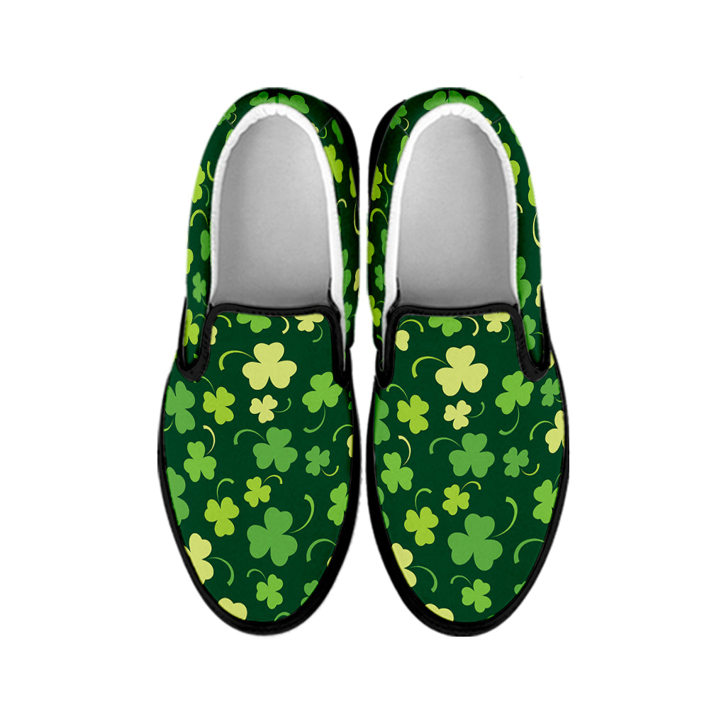 Green Clover Saint Patrick's Day Print Black Slip On Shoes