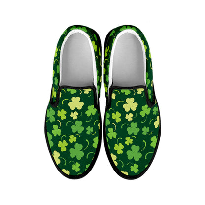 Green Clover Saint Patrick's Day Print Black Slip On Shoes