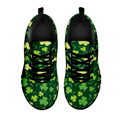 Green Clover Saint Patrick's Day Print Black Sneakers