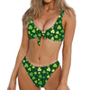 Green Clover Saint Patrick's Day Print Front Bow Tie Bikini
