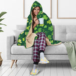Green Clover Saint Patrick's Day Print Hooded Blanket