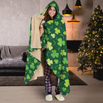 Green Clover Saint Patrick's Day Print Hooded Blanket