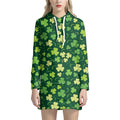 Green Clover Saint Patrick's Day Print Pullover Hoodie Dress