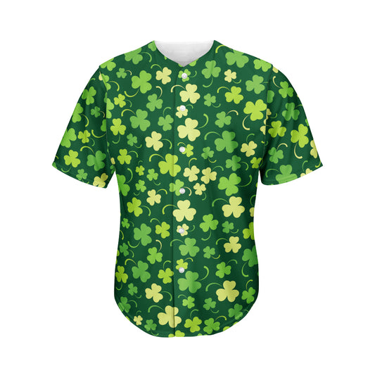 Green Clover Saint Patrick's Day Print Men's Baseball Jersey