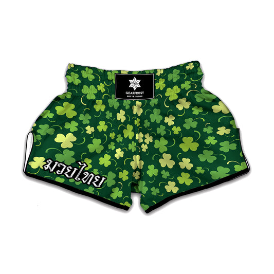 Green Clover Saint Patrick's Day Print Muay Thai Boxing Shorts