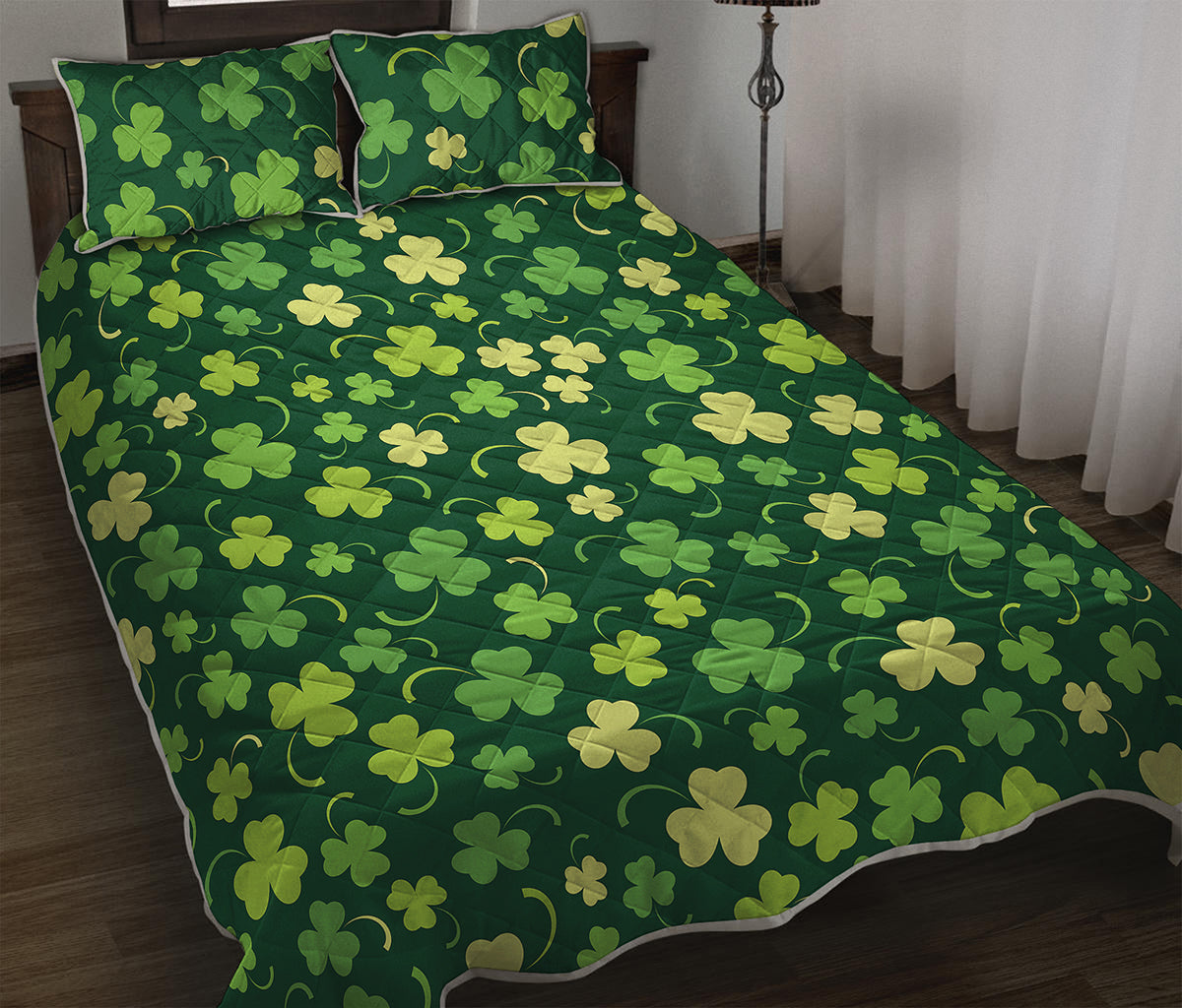 Green Clover Saint Patrick's Day Print Quilt Bed Set