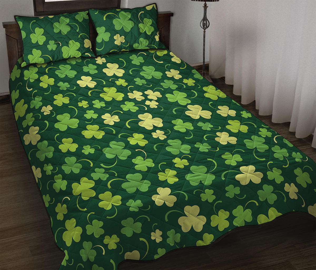 Green Clover Saint Patrick's Day Print Quilt Bed Set