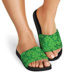 Green Clover St. Patrick's Day Print Black Slide Sandals