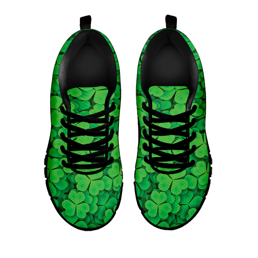 Green Clover St. Patrick's Day Print Black Sneakers