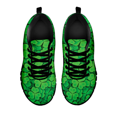 Green Clover St. Patrick's Day Print Black Sneakers