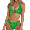 Green Clover St. Patrick's Day Print Front Bow Tie Bikini