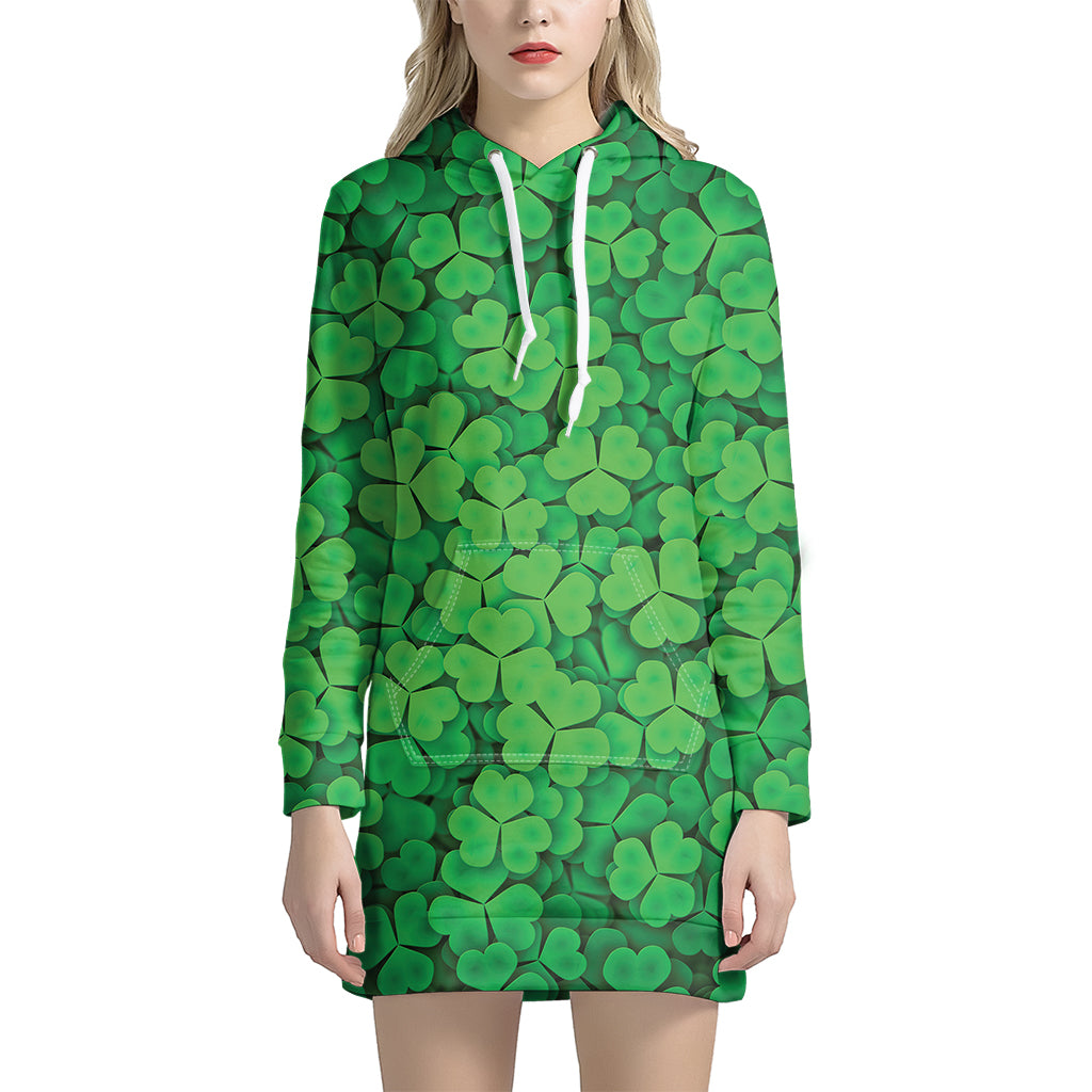 Green Clover St. Patrick's Day Print Hoodie Dress