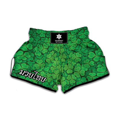 Green Clover St. Patrick's Day Print Muay Thai Boxing Shorts