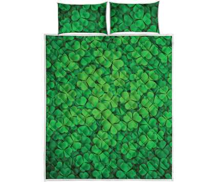Green Clover St. Patrick's Day Print Quilt Bed Set