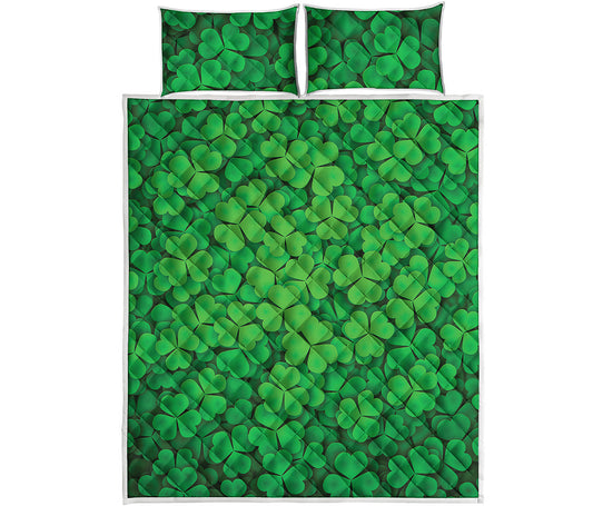 Green Clover St. Patrick's Day Print Quilt Bed Set