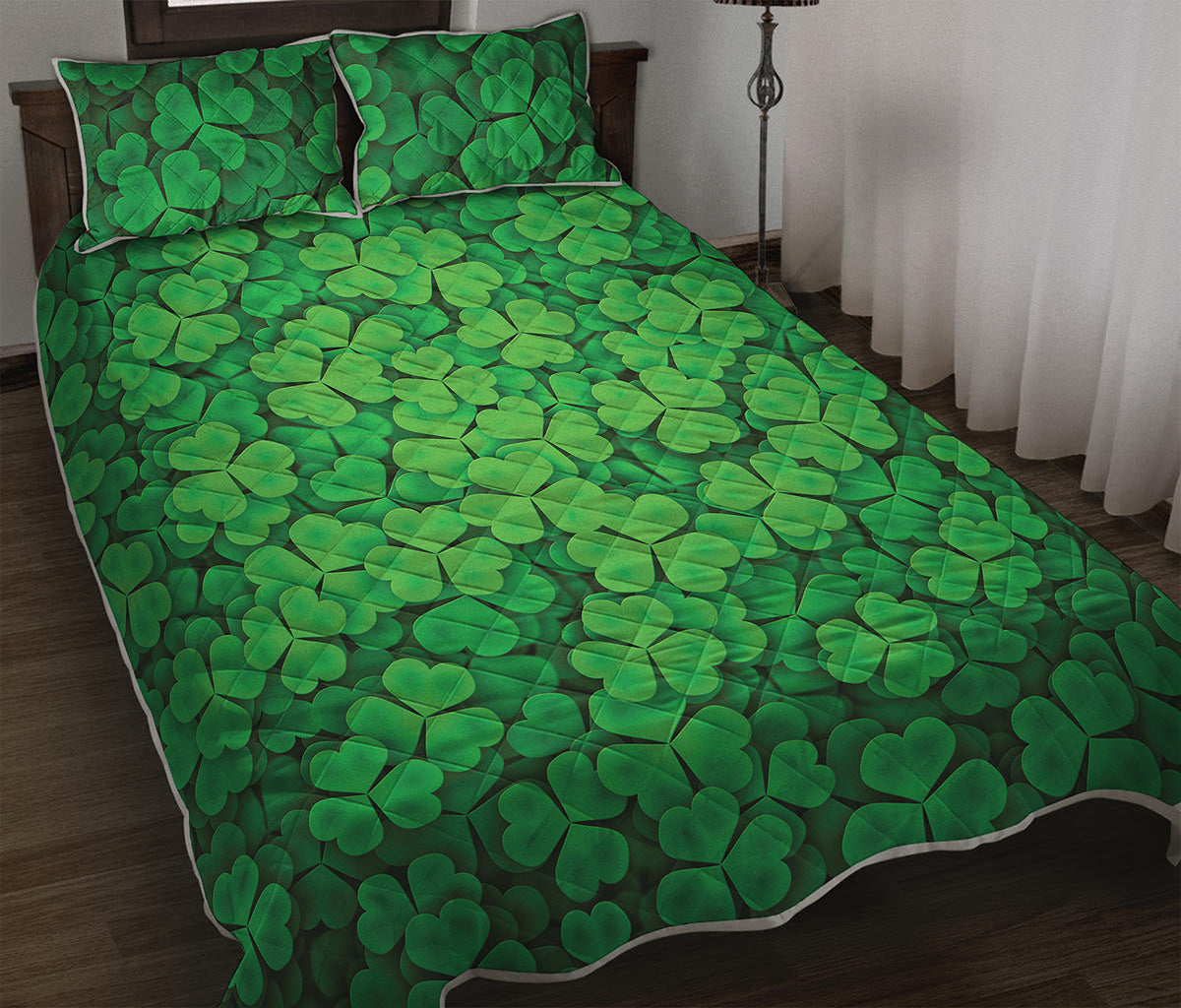 Green Clover St. Patrick's Day Print Quilt Bed Set