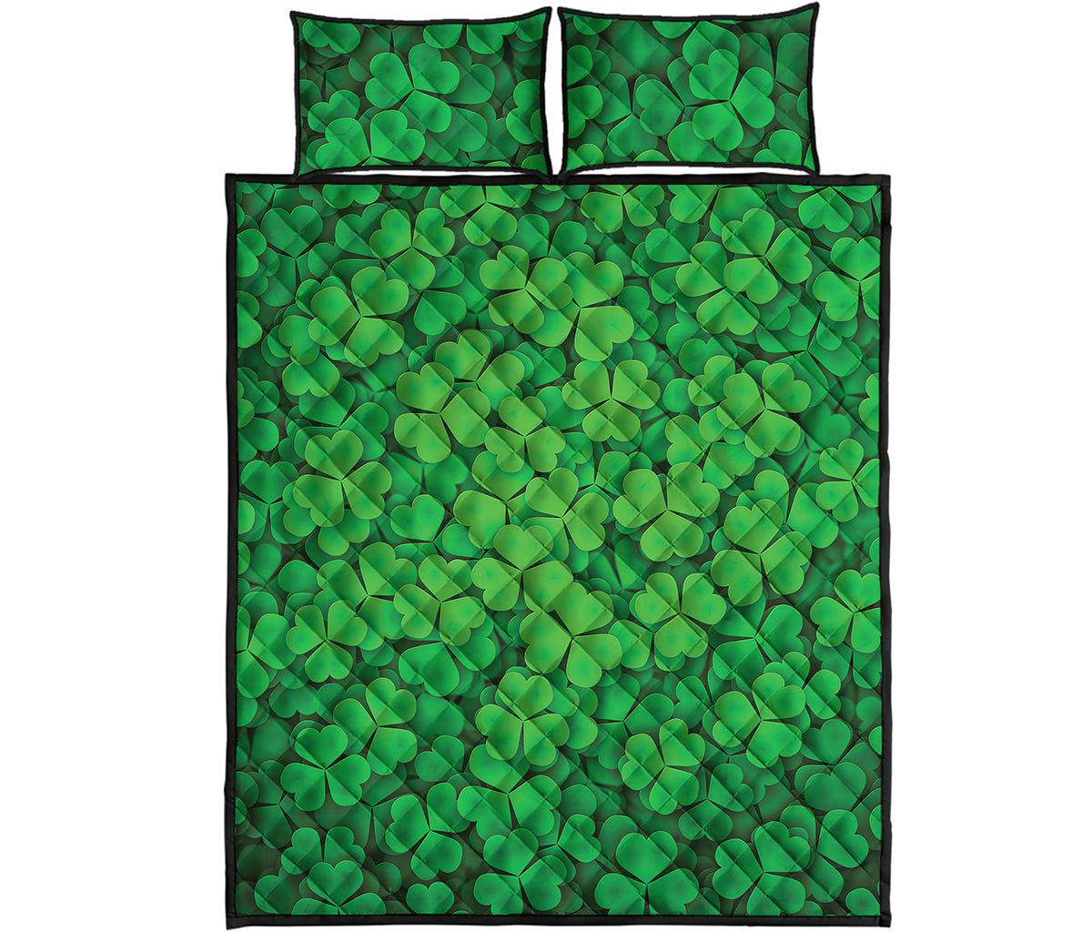 Green Clover St. Patrick's Day Print Quilt Bed Set