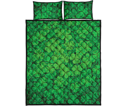 Green Clover St. Patrick's Day Print Quilt Bed Set
