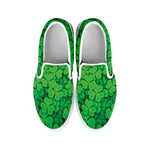 Green Clover St. Patrick's Day Print White Slip On Shoes