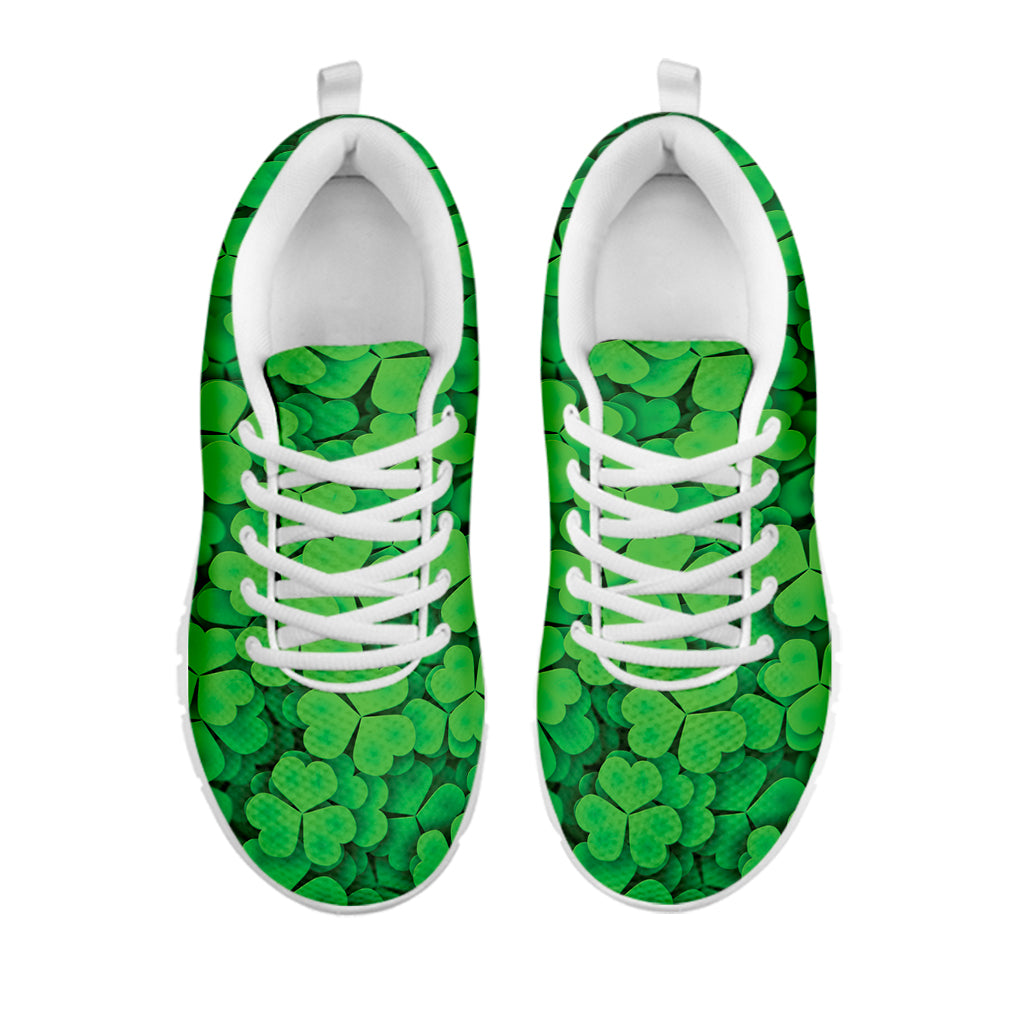 Green Clover St. Patrick's Day Print White Sneakers