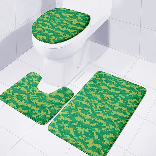 Green Digital Camo Pattern Print 3 Piece Bath Mat Set
