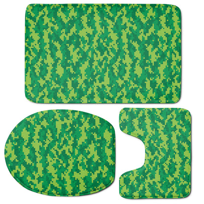 Green Digital Camo Pattern Print 3 Piece Bath Mat Set