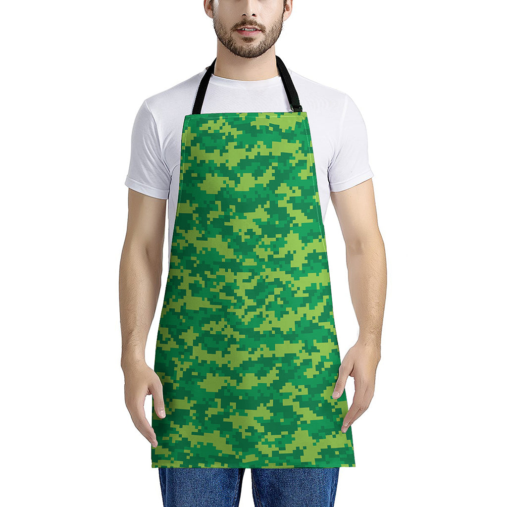Green Digital Camo Pattern Print Apron