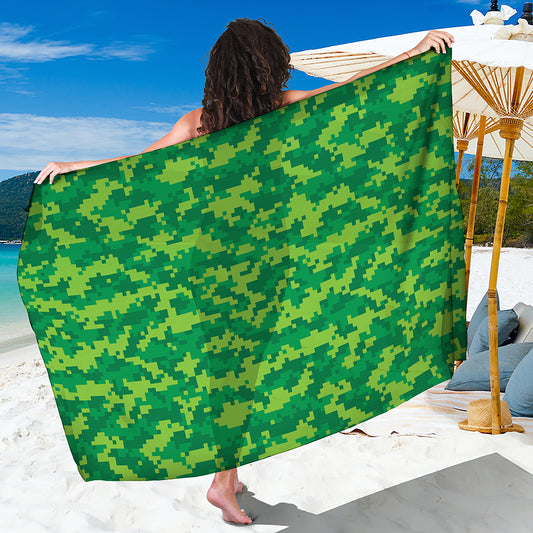 Green Digital Camo Pattern Print Beach Sarong Wrap
