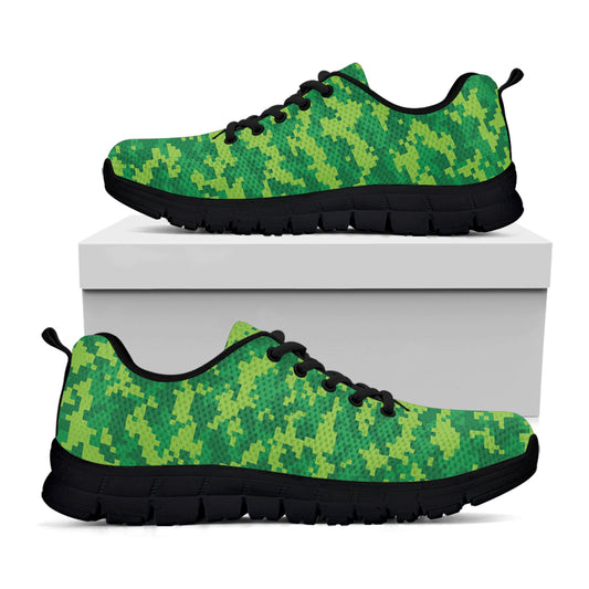 Green Digital Camo Pattern Print Black Sneakers