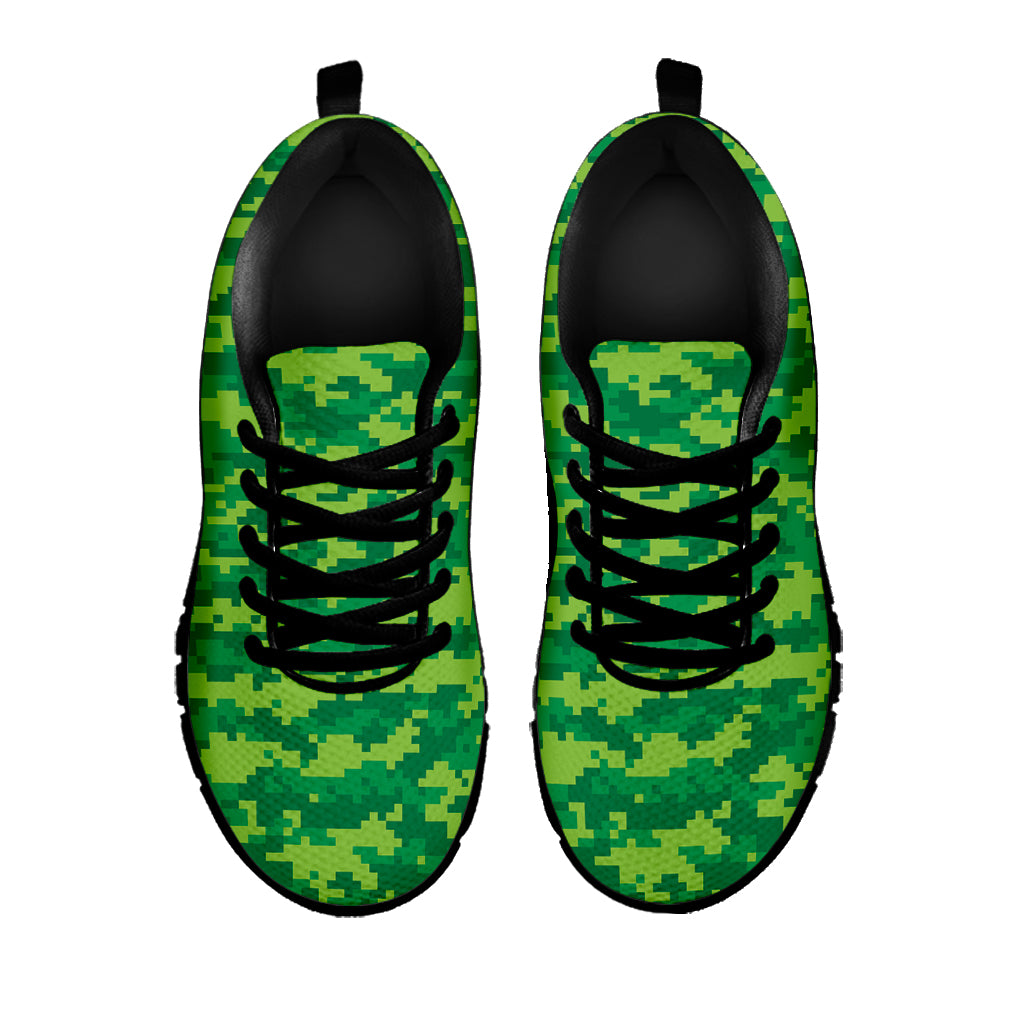 Green Digital Camo Pattern Print Black Sneakers