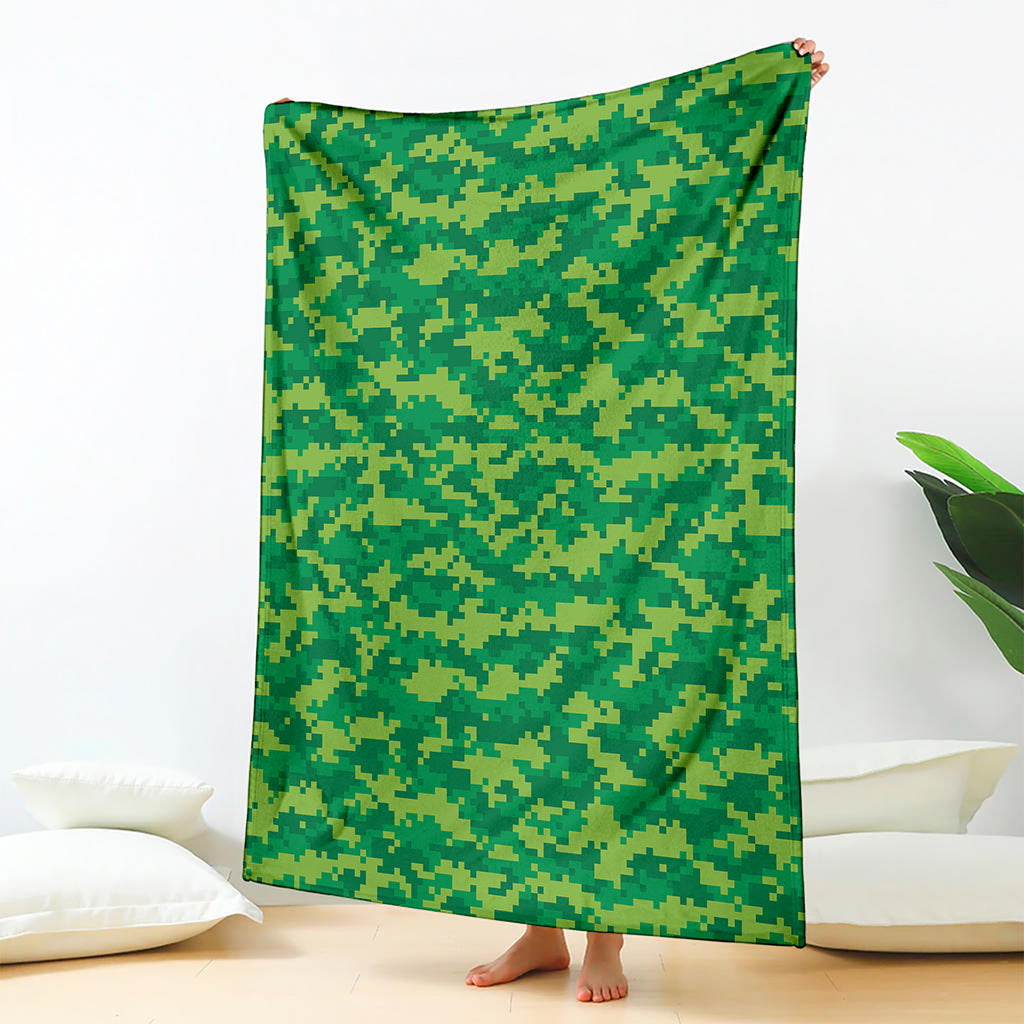 Green Digital Camo Pattern Print Blanket