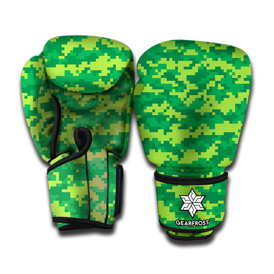 Green Digital Camo Pattern Print Boxing Gloves