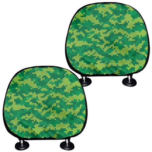 Green Digital Camo Pattern Print Car Headrest Covers