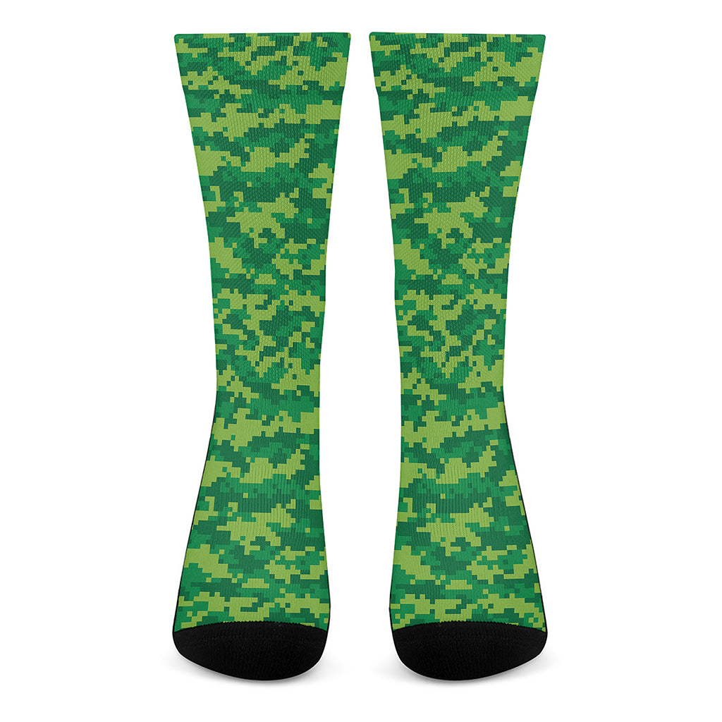 Green Digital Camo Pattern Print Crew Socks