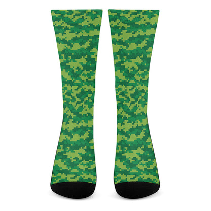 Green Digital Camo Pattern Print Crew Socks