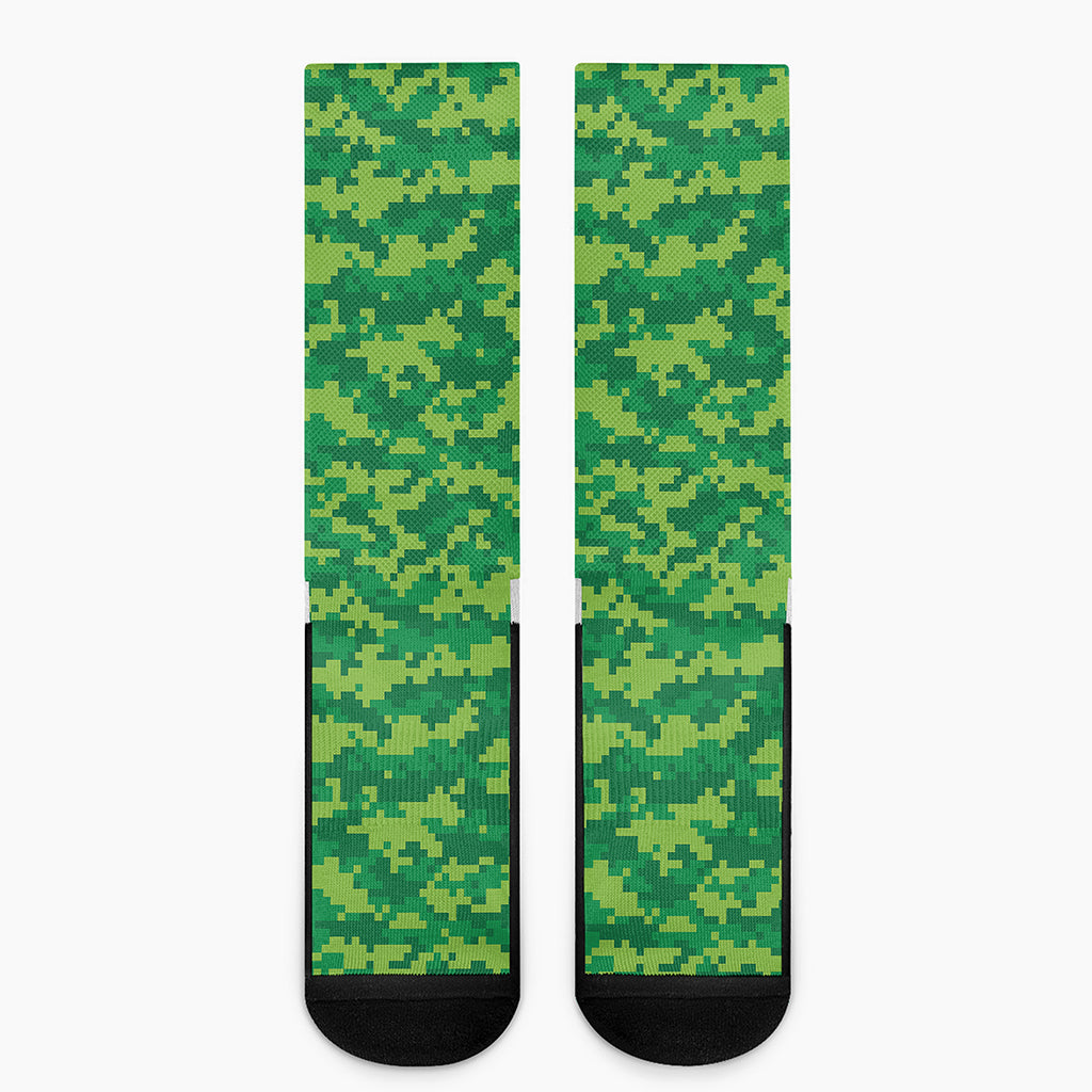 Green Digital Camo Pattern Print Crew Socks