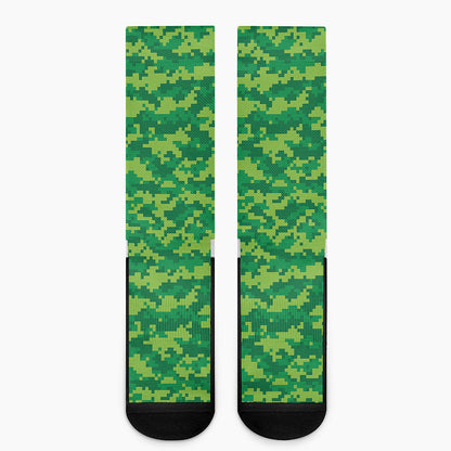 Green Digital Camo Pattern Print Crew Socks
