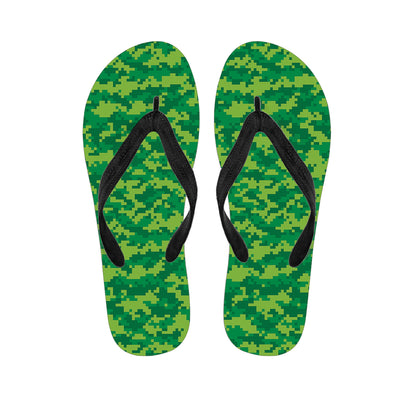 Green Digital Camo Pattern Print Flip Flops